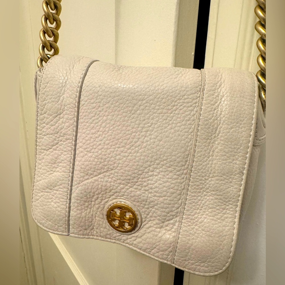 Tory Burch Cream & Gold Pebbled Leather Evening Bag